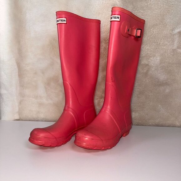 Hunter Womens PINK Tall Rain Boots Size 8 - Picture 1 of 7